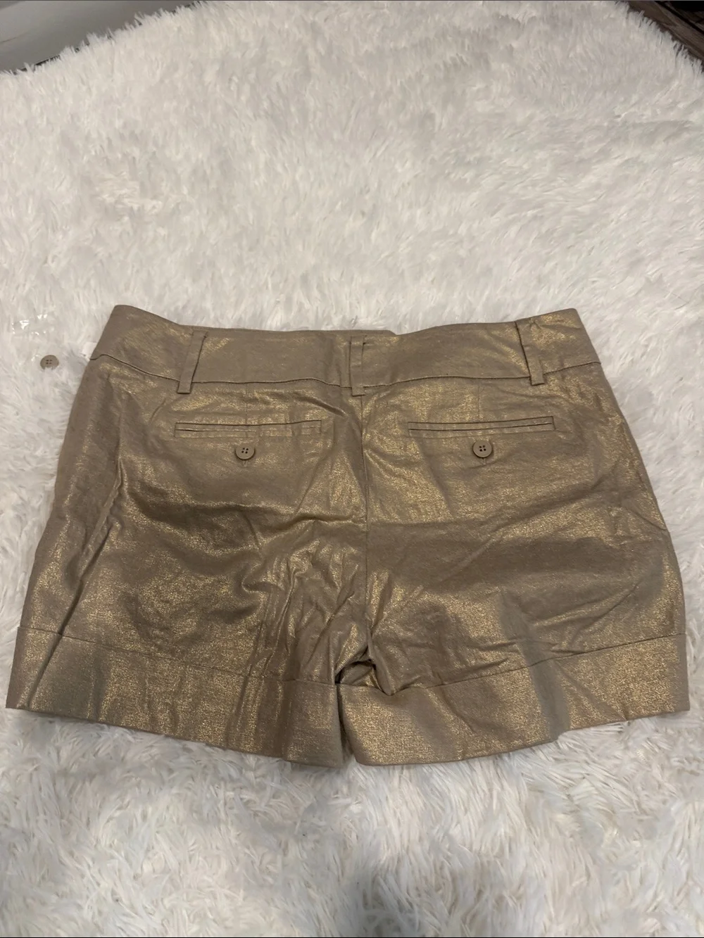 New York & Company Metallic Gold Cuffed Bermuda Shorts - Picture 6 of 7